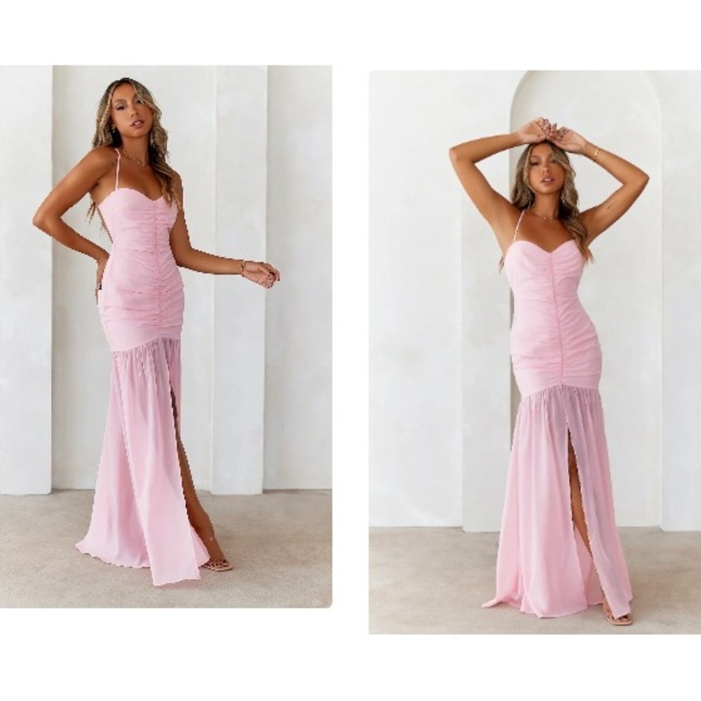 Hello Molly Flawless Fit Maxi Dress Size 4 Pink NEW Ruched‎ Chiffon Open Back